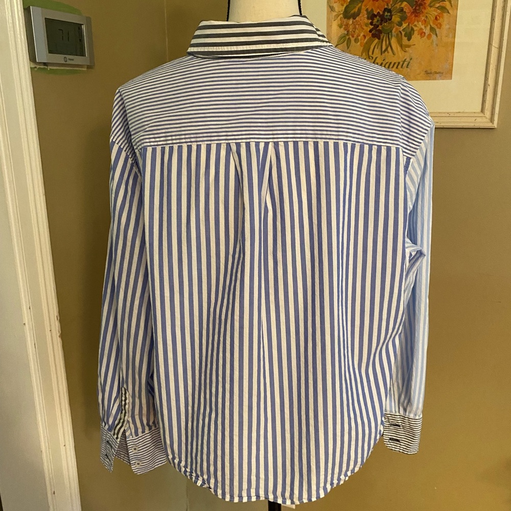 Talbots Boyfriend Shirt - Blue & Gray Poplin Button Down - Mixed Stripe L - Picture 5 of 12